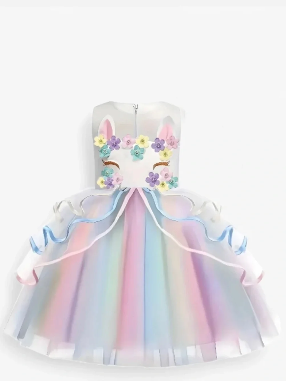 Beautiful Unicorn Princess Dress – With Flowers and Colorful Tulle